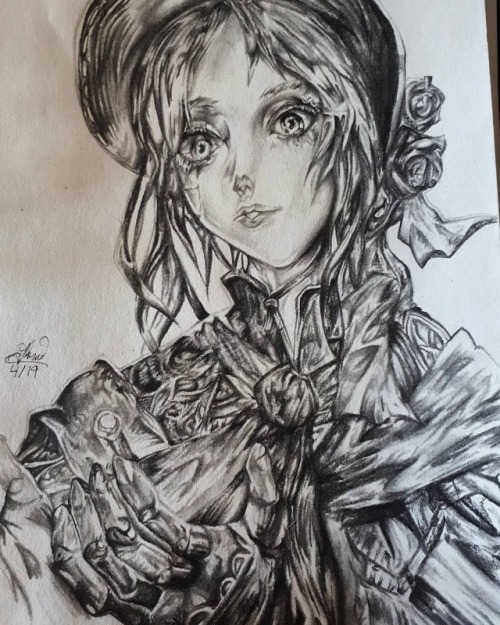 Bloodborne doll, 17 hours, graphite qmd charcoal. . . . . . #traditionalart #graphitedrawing #bloodb