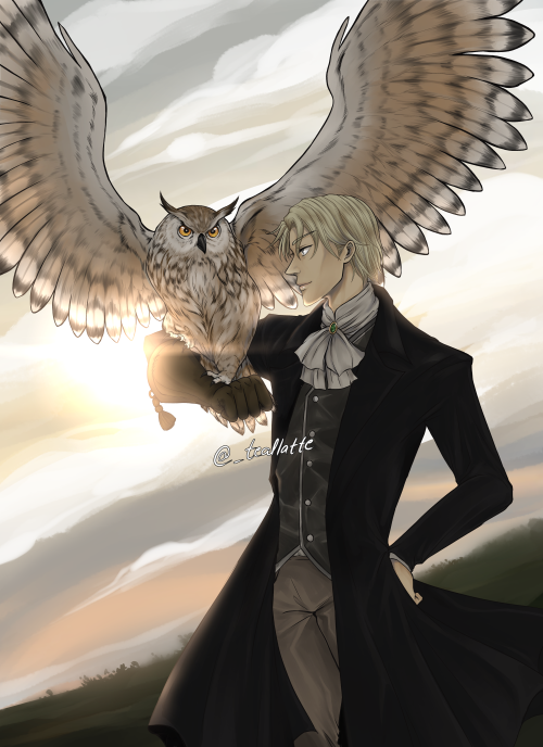 Draco Malfoy with his Eagle Owl. 