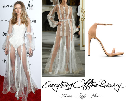 Gigi Hadid at Fashion LA Awards.Yanina FW15 Couture GownStuart Weitzman The Nudist Sandal