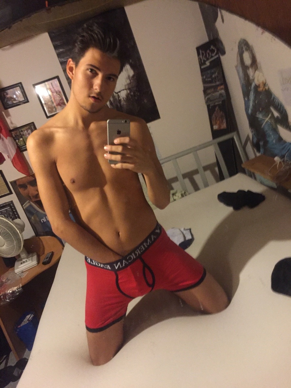 waistbandboy:  My Canadian friend Thomas, looking cute in his red American Eagle