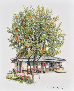 archatlas:  The Art of Me Kyeoung Lee  South Korean artist Me Kyeoung Lee sees beauty even in mundane everyday objects. Her sketches of local convenience stores is a charming and skillful take on what other people might miss out.Lee has been documenting