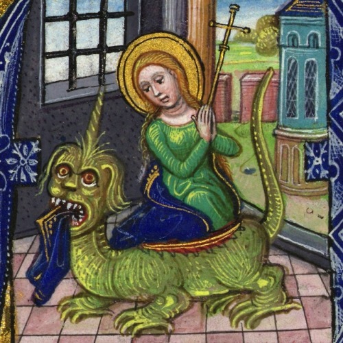 kyraneko:elodieunderglass:redscharlach:According to legend, St Margaret of Antioch was swallowed by 
