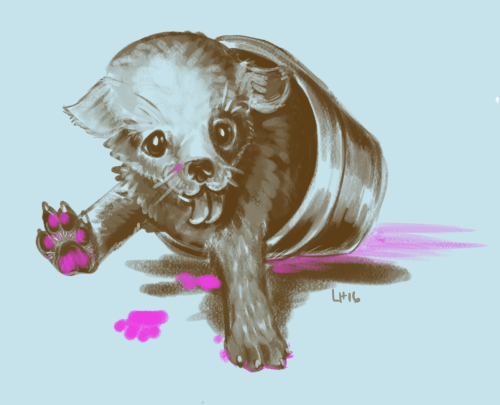 1. Pot puppy pawprint painting2. Leaping over lavaJust a couple very quick little illustrations base