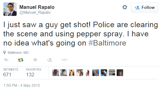 A Fox News reporter saw the Baltimore police shoot a man in the back, police pepper