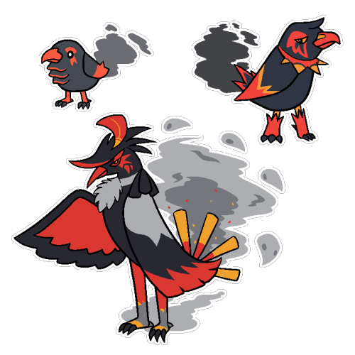 Charcrow - Ash Bird PokémonType - FireAbility - Blaze / Black Smoke (Hidden)Evolves into Graven at l