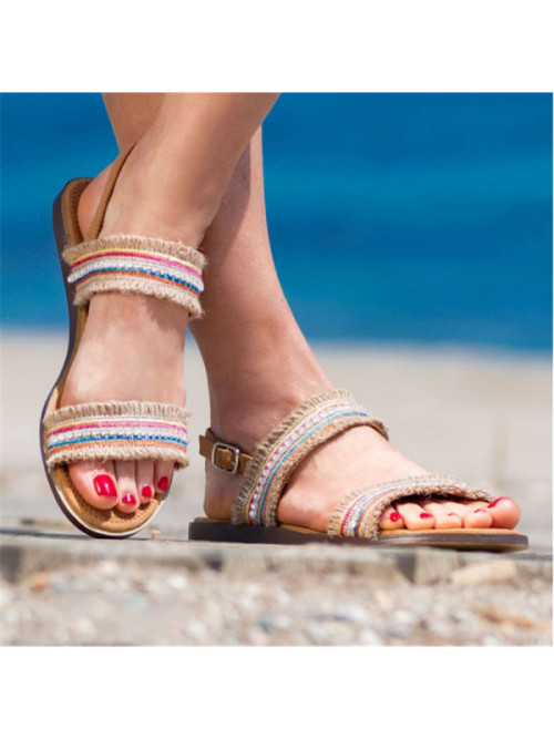 Another shot of these colorful banded sandals on pretty feet.