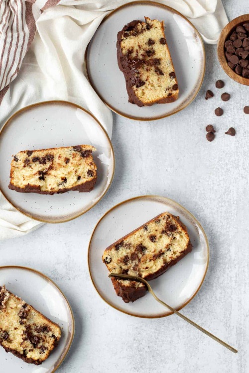 Chocolate Chip Loaf Cake with Whipped Chocolate Ganache