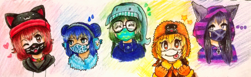 octopeachy: cozytober day 3,4,5,6,7: tokyo mew mew everyone’s got cute hats and masks! &lt;3…ok may