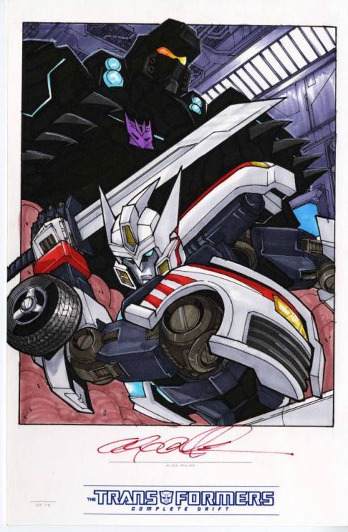 robotsandramblings:  (sorry if these have been posted before… just recently discovered them myself!) some original Alex Milne sketches, posted by IDW Limited’s facebook page, from when they released a limited edition Drift Series hardcover for Botcon
