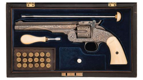 Etched Smith &amp; Wesson Schofield single action revolver with ivory grips, circa 1870′s 