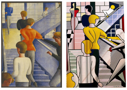 Three Bauhaus perspectives. Oskar Schlemmer, Bauhaus Stairway,1932. Roy Lichtenstein 1989. And the b