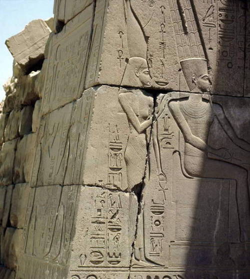 Amun-Re with his consort MutDetail of a low relief depicts god Amun-Re and his consort goddess Mut, 