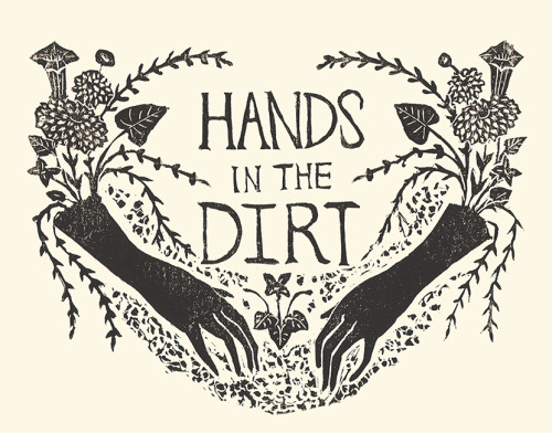 swan-bones: Hands in the Dirt Block print, 2017 by Kelly Louise Judd