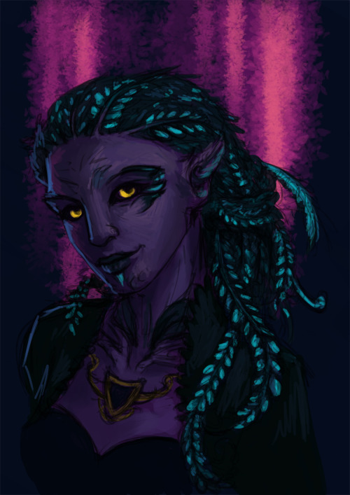 Doodly sketch, drawing, WIP of my Guild Wars 2 character, a sylvari necromancer. Might finish at som