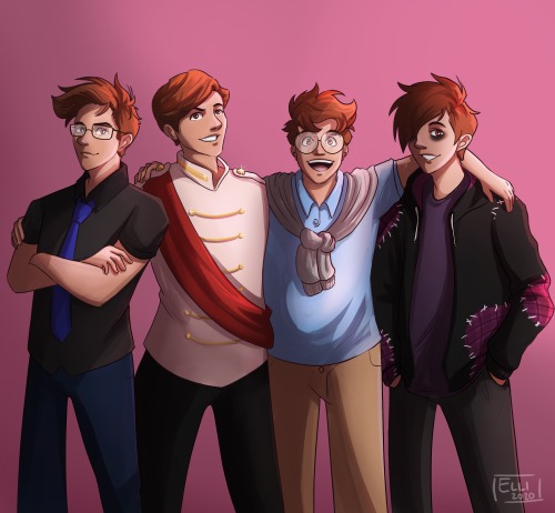ellistruggle:  the core four <3it was time to redraw this picture again =) 4 years of me making sanders sides art can u believe? 