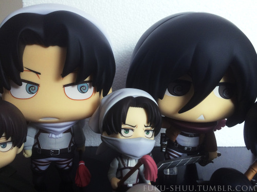 fuku-shuu:  My chibi Levi & Mikasa figurines! (▰˘◡˘▰) This took a while to set up, but totally worth it (ノ*゜▽゜*) 