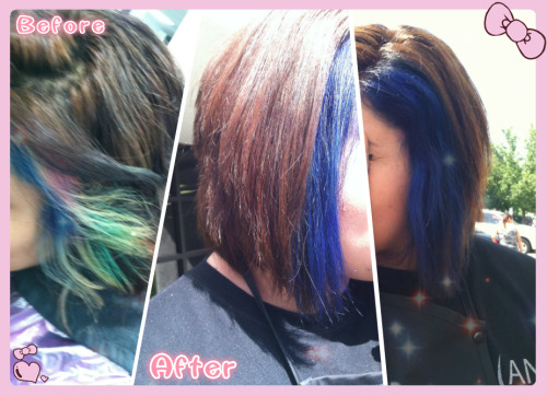 Color done by me. From rainbow to blonde to blue. Products used: Pravana Chroma Silk Vivids Blue