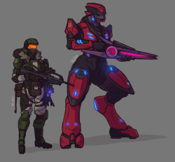 just-side-rube:  Sniper team “RedHead” -Consisting of Corporal Burke and Major Zera ‘Jin-Formed shortly after the death of chieftain Tartarus and seen in action on Tsavo highway, Voi, and the Ark. Gained their team nickname due to her red armor