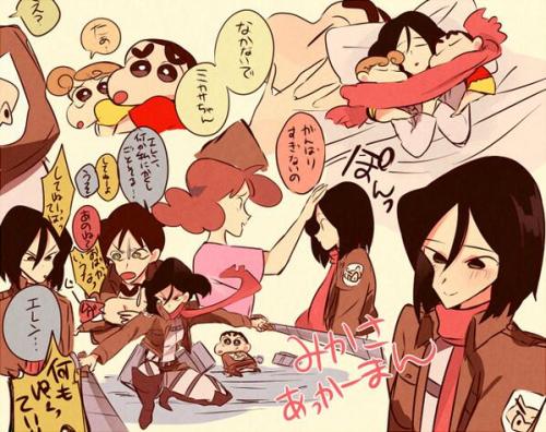 chombiechom:  usagi-chii:  Shingeki no Shin Chan  oh man!!  WAIT WAIT WHY IS THIS SO INCREDIBLE LEVI I LOVE YOU 