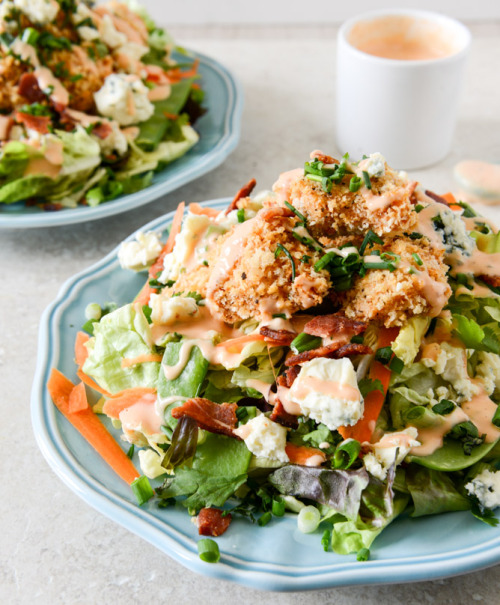 Crunchy Buffalo Chicken Salad with Bacon and Spicy Ranch