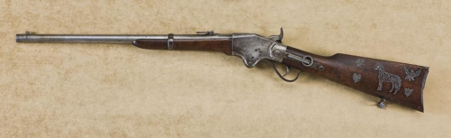 A Civil War vintage Spencer Repeating carbine decorated by a soldier named B. E. Lilly.