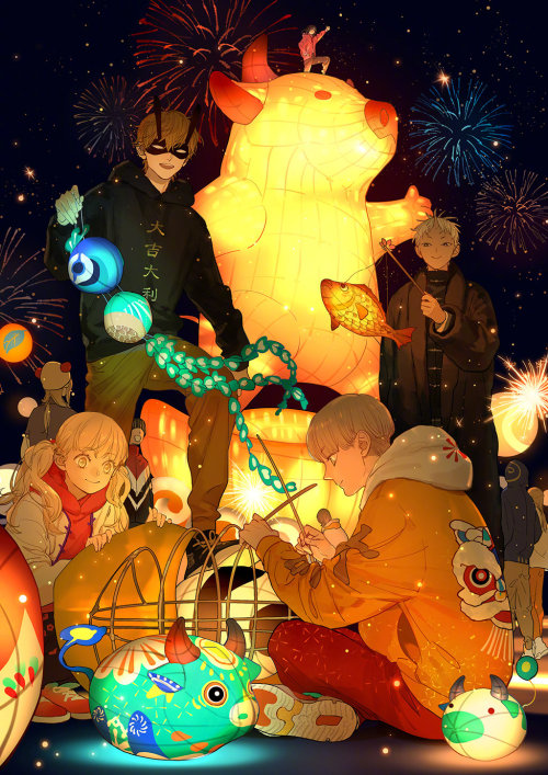 old xian and tan jiu’s illustrations for Chinese New Year celebrations (Year of the Ox)