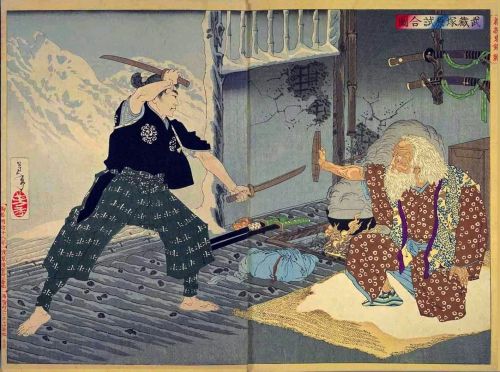 Miyamoto Musashi vs. Tsukahara Bokuden, Tsukioka Yoshitoshi (1839-1892)