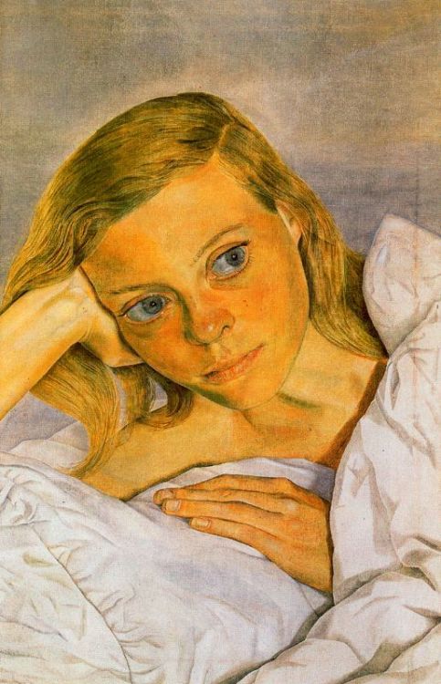 artist-freud:Girl in Bed, Lucian Freud Medium: oil,canvaswww.wikiart.org/en/lucian-freud/gir