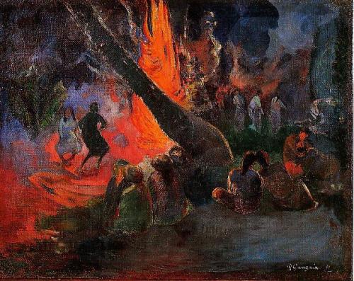 artist-gauguin: Fire Dance, 1891, Paul GauguinMedium: oil,canvas