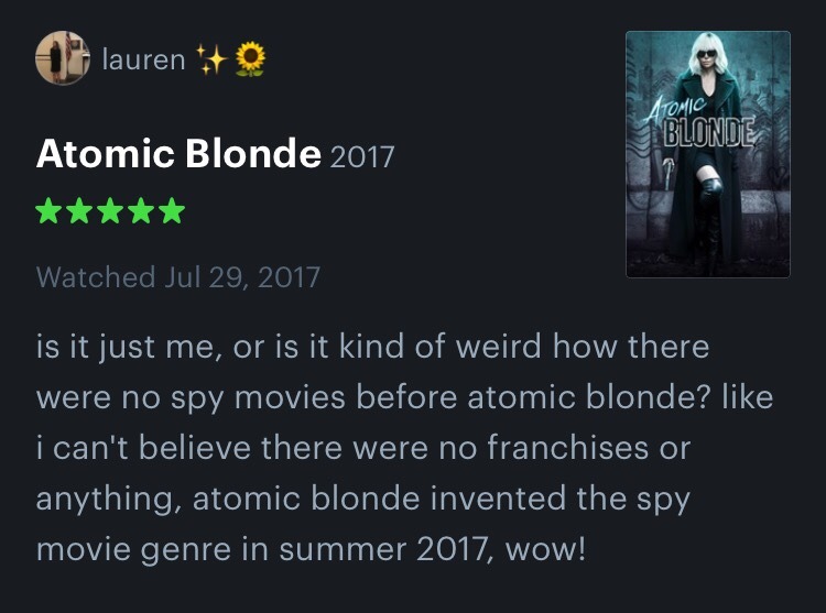 chrisandfem:some of my favorite reviews of Atomic Blonde (2017) part 2 (part 1)