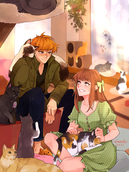 hinamie:kyoru cat cafe date commission for @beesandstrangers !!! they are SO wholesome thank you so 