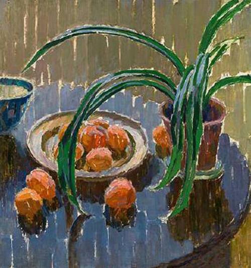 Still Life with Plant   -    Attributed to Carl Moll Austrian, 1861-1945Oil on canvas, 57 x 54 cm. (