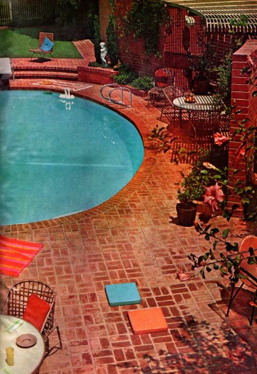 70s red brick backyard pool design