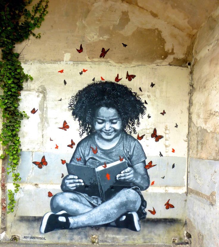 bibliolectors:  Reading on the street, graffiti Jef Aerosol / Leyendo en la calle,