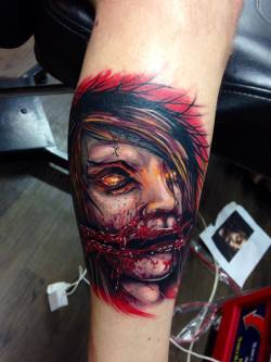 de4thmarks:  slamxcoke:  yourenotmysunshine:  tattoos-now:  My calve piece. Chelsea Grin’s Evolve album artwork, Fernando, Chronic Ink, Toronto.  scrolling through my likes and saw thisstill one of the most beautiful tattoos I’ve ever seen  Flawless