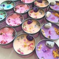 emiunicornn:  Our Mystic Unicorn crystal candle range featuring Coconut Coven, Peony Magic, Honeysuckle Brew &amp; Marshmallow Charm 💧🌸🍑🍇 Great #treatyoself gift for yourself or your bff • only available at www.unicornmanor.com   #unicornmanor