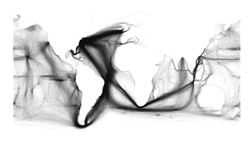 mapsontheweb:19th century ships tracks show the outlines of the continentsFrom the article Reading d