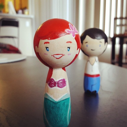 Little Mermaid &amp; Prince Eric. #ariel #disneyprincess #disney #pegdolls #littlemermaid #woodendol