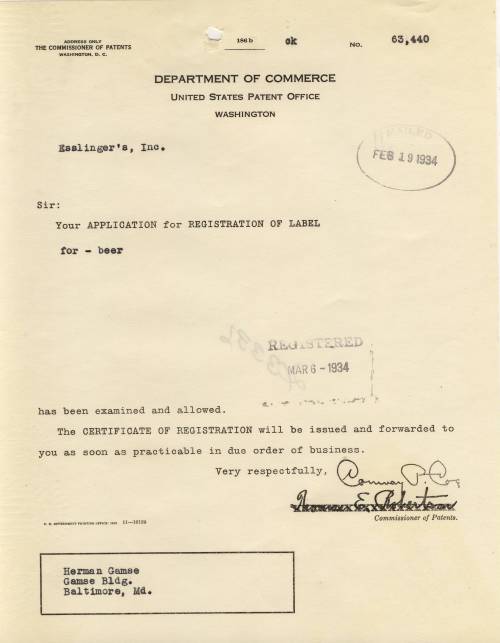 “Repeal Beer”
When Prohibition officially ended on December 5, 1933, booze peddlers large and small quickly did the legal thing and registered their products’ labels with the U.S. Patent Office. Here’s one aptly named product, to cash in on this...