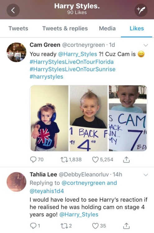 harrystylesdaily:Harry liked these two tweets about a little fan named Cam.