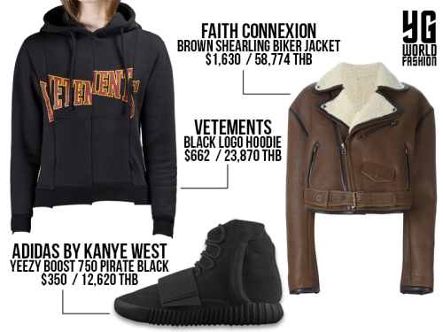 Dara was wearing Faith Connexion Brown Shearling Biker Jacket - $1,630 , Vetements Black Logo Hoodie