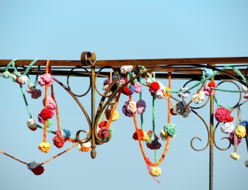 Gigondas, Vaucluse, France, 2016.Knitted (crocheted?) decorations  like these were everywhere in the