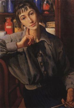 Zinaida-Serebriakova:  Self-Portrait With A Brush, Zinaida Serebriakovahttps://Www.wikiart.org/En/Zinaida-Serebriakova/Self-Portrait-With-A-Brush-1924