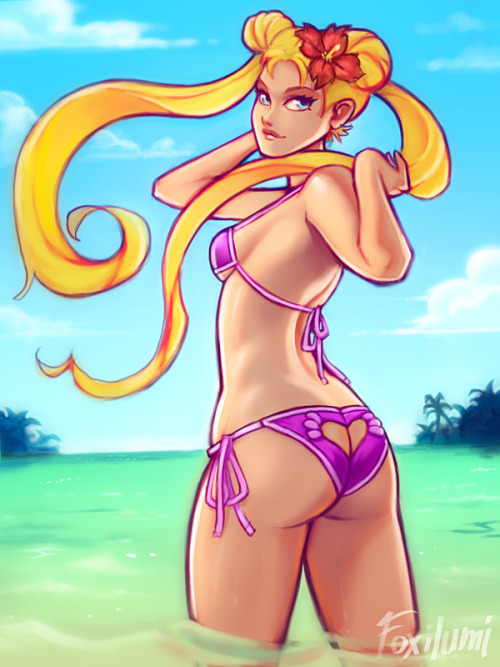 foxilumi:My wife kept asking me to draw sailor moon. So here she is chilling out on the beach.