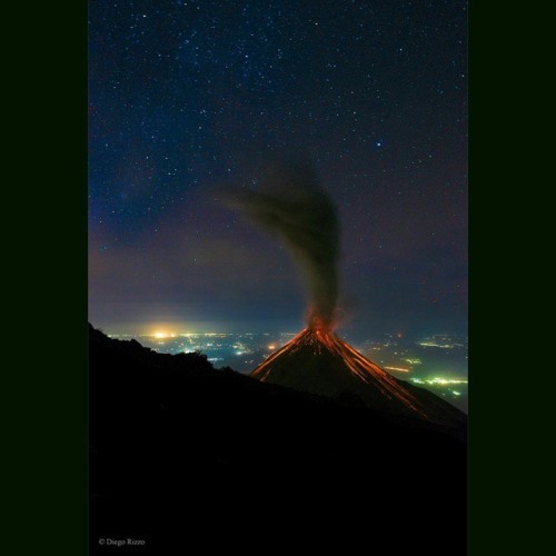 Volcano of Fire Erupts Under the Stars #nasa #apod #volcano #eruption #lava #ash #stars #escuintla #guatemala #science #space #astronomy