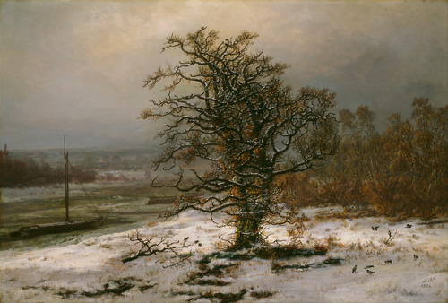 Oak Tree by the Elbe in Winter, Johan Christian Dahl, 1853