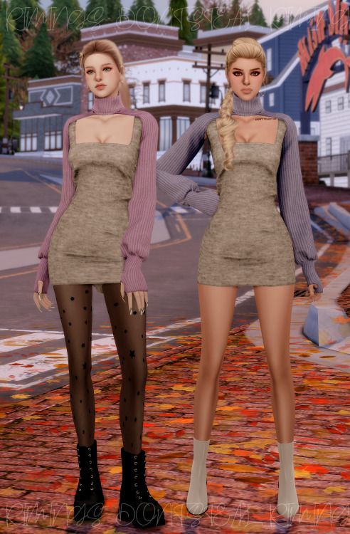 [RIMINGS] Crop Knit Turtleneck & Tight Dress- DRESS- NEW MESH- ALL LODs- NORMAL MAP- 24 SWATCHES