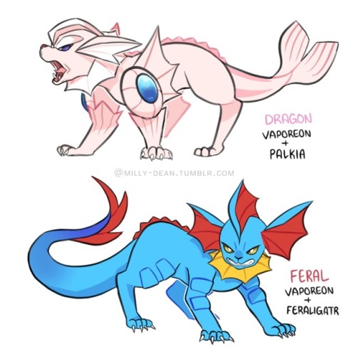 houndoom-kaboom: milly-dean: ~ Vaporeon Hybrids V2 ~Chose to redraw my of my older pokemon hybrids s
