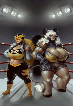 Bookofrat:  Commission Done For Blastermath Of Their Wrestling Duo  Solita(Left)