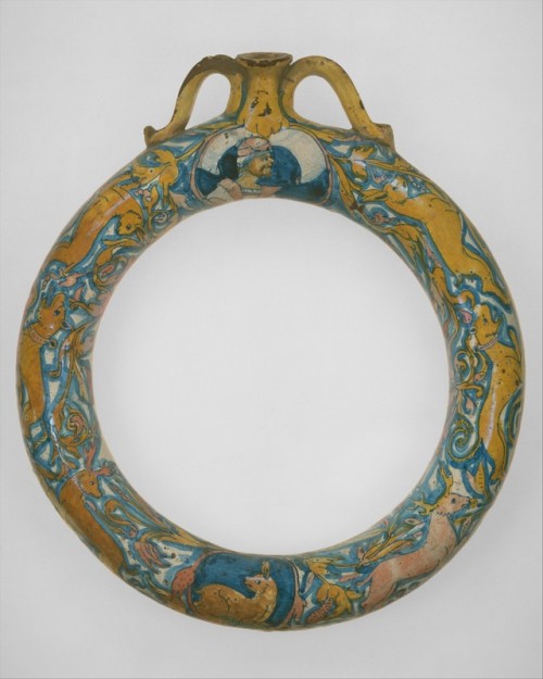 the-met-art:Ring flask (fiasca d'anello), Robert Lehman CollectionMedium: Maiolica (tin-glazed earth